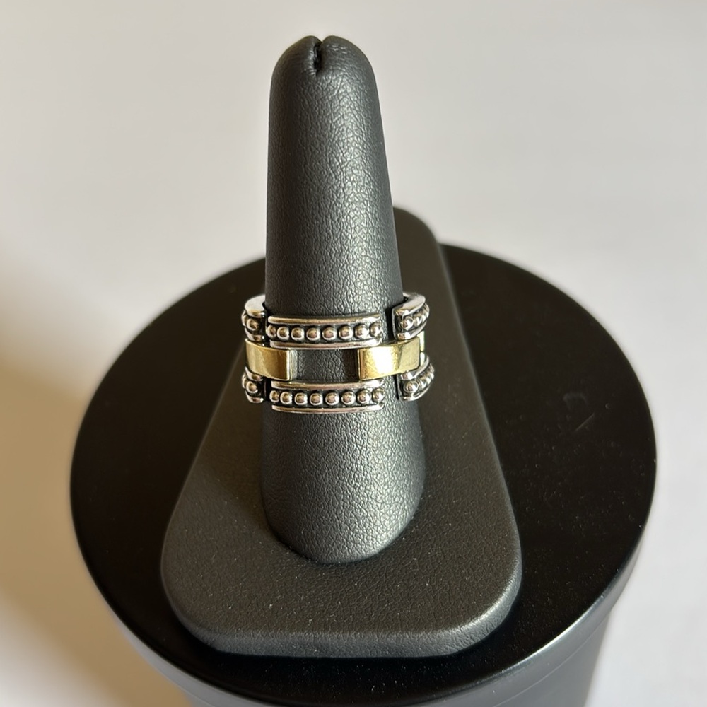 LAGOS HIGH BAR Two-Tone Caviar Link Ring - Picture 8 of 12